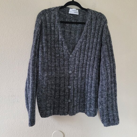 Dolce & Gabbana Chunky Knit Sweater Cardigan Xl Ribbed Italy Alpaca Wool Mohair - Picture 1 of 8